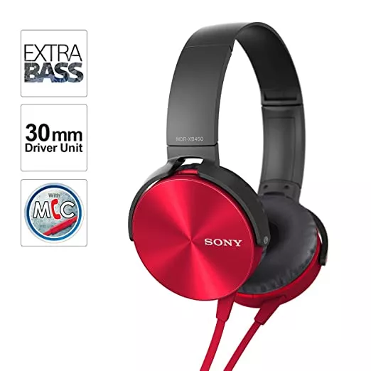 Sony XB450AP Wired Headset Red On the Ear
