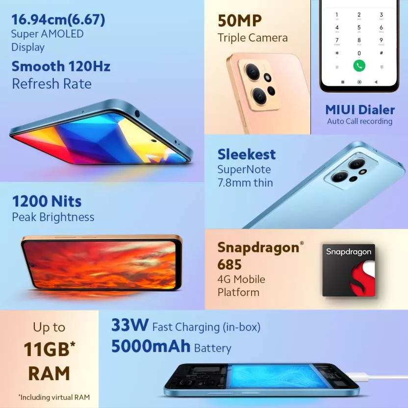 Buy Xiaomi Xiaomi Redmi Note 12 5G (8GB+256GB) Ice Blue Online