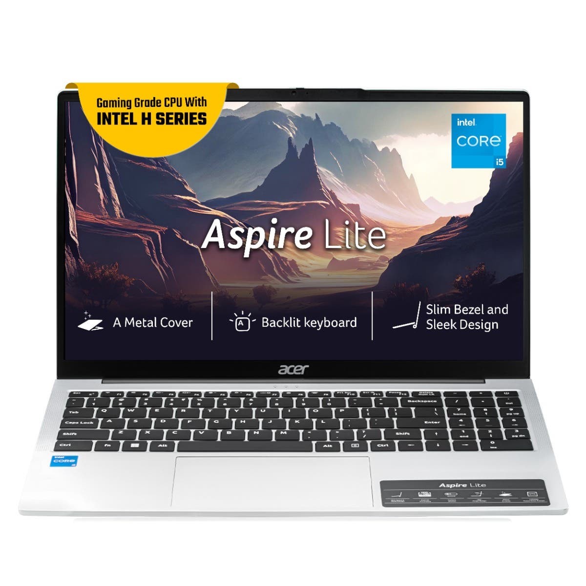 Acer Aspire Lite, 12th Gen, Intel Core i5-12450H processor, 16 GB RAM, 512  GB SSD, Full HD IPS, cm, Win 11 Home, MS Office, Pure Silver, 