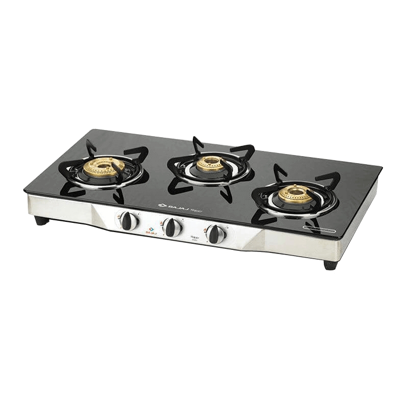 bajaj gas stove 3 burner glass top